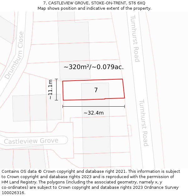 7, CASTLEVIEW GROVE, STOKE-ON-TRENT, ST6 6XQ: Plot and title map