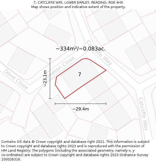 7, CATCLIFFE WAY, LOWER EARLEY, READING, RG6 4HX: Plot and title map
