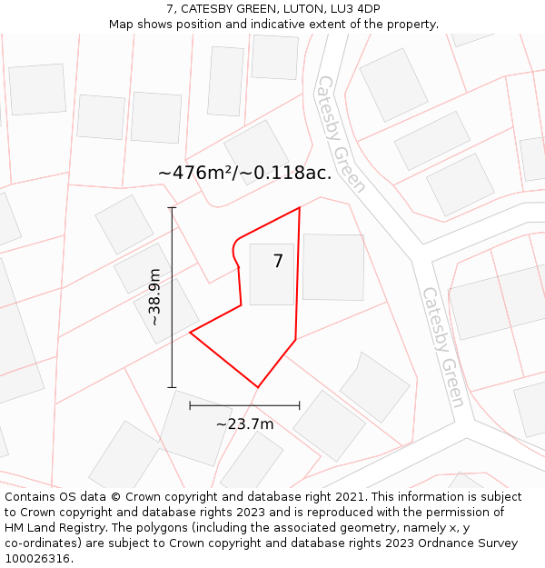 7, CATESBY GREEN, LUTON, LU3 4DP: Plot and title map