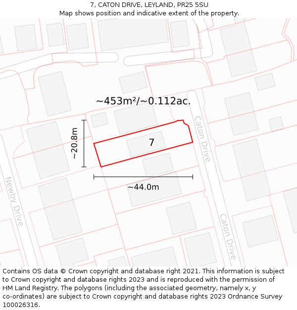 7, CATON DRIVE, LEYLAND, PR25 5SU: Plot and title map
