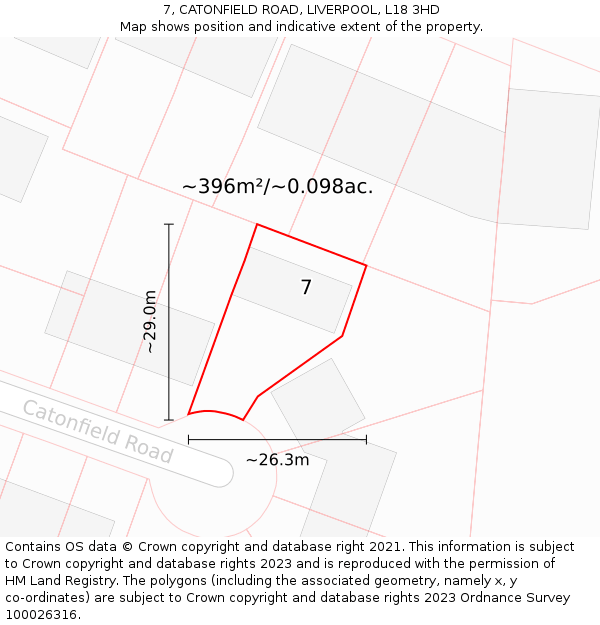 7, CATONFIELD ROAD, LIVERPOOL, L18 3HD: Plot and title map
