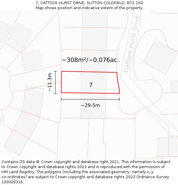 7, CATTOCK HURST DRIVE, SUTTON COLDFIELD, B72 1XG: Plot and title map