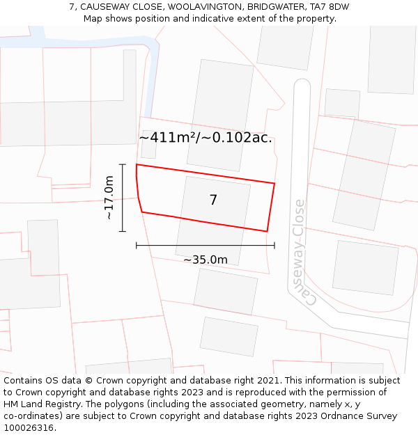 7, CAUSEWAY CLOSE, WOOLAVINGTON, BRIDGWATER, TA7 8DW: Plot and title map