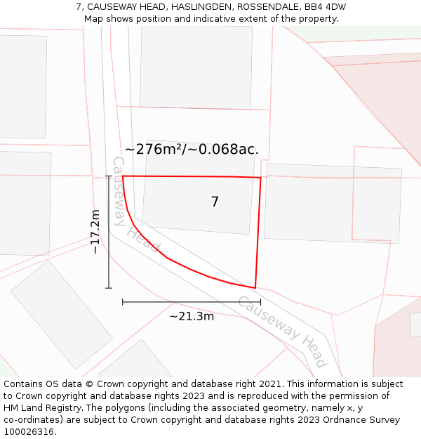 7, CAUSEWAY HEAD, HASLINGDEN, ROSSENDALE, BB4 4DW: Plot and title map