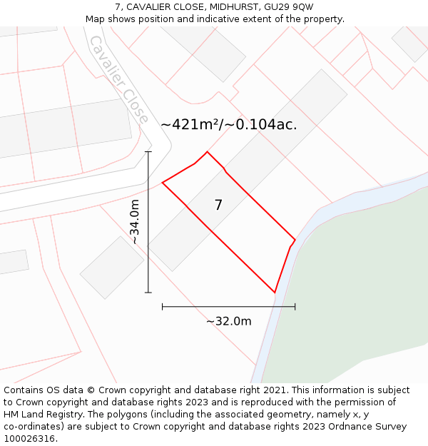 7, CAVALIER CLOSE, MIDHURST, GU29 9QW: Plot and title map