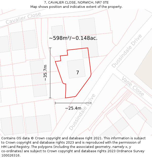 7, CAVALIER CLOSE, NORWICH, NR7 0TE: Plot and title map
