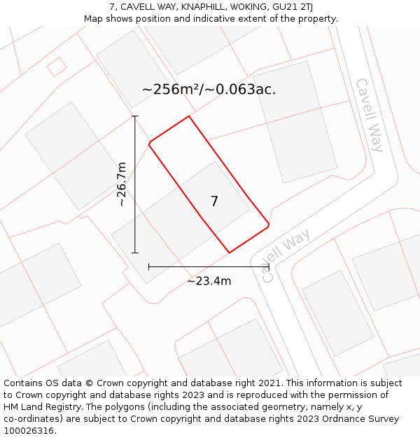 7, CAVELL WAY, KNAPHILL, WOKING, GU21 2TJ: Plot and title map
