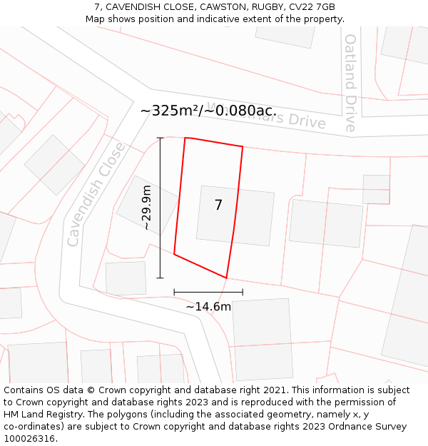 7, CAVENDISH CLOSE, CAWSTON, RUGBY, CV22 7GB: Plot and title map