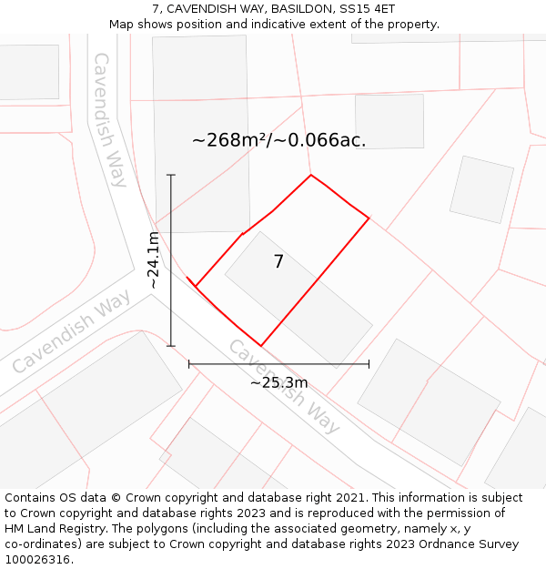 7, CAVENDISH WAY, BASILDON, SS15 4ET: Plot and title map
