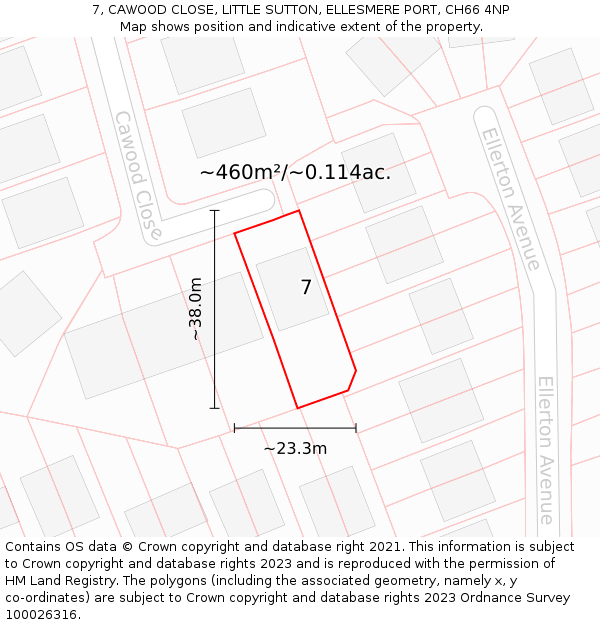 7, CAWOOD CLOSE, LITTLE SUTTON, ELLESMERE PORT, CH66 4NP: Plot and title map