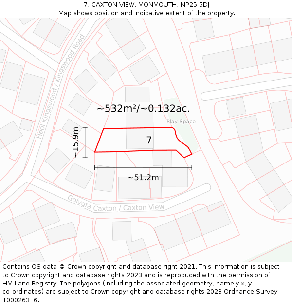 7, CAXTON VIEW, MONMOUTH, NP25 5DJ: Plot and title map