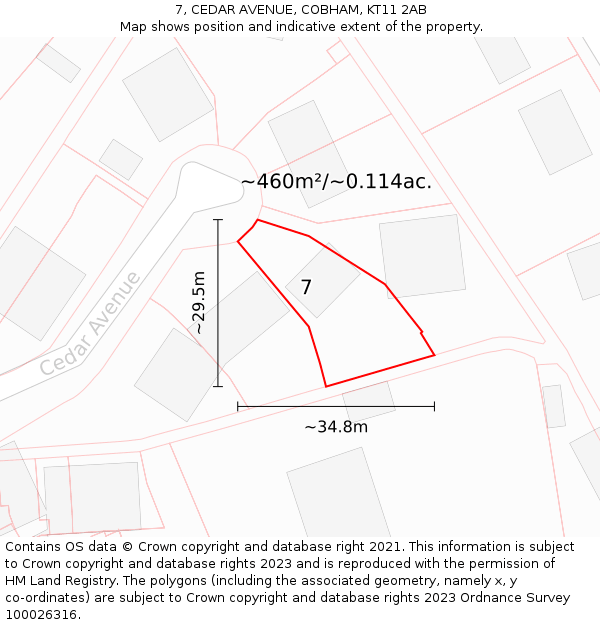7, CEDAR AVENUE, COBHAM, KT11 2AB: Plot and title map