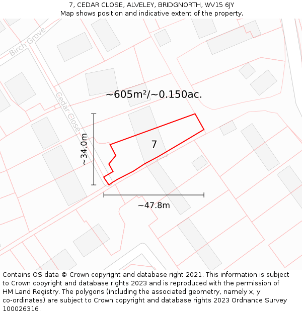 7, CEDAR CLOSE, ALVELEY, BRIDGNORTH, WV15 6JY: Plot and title map