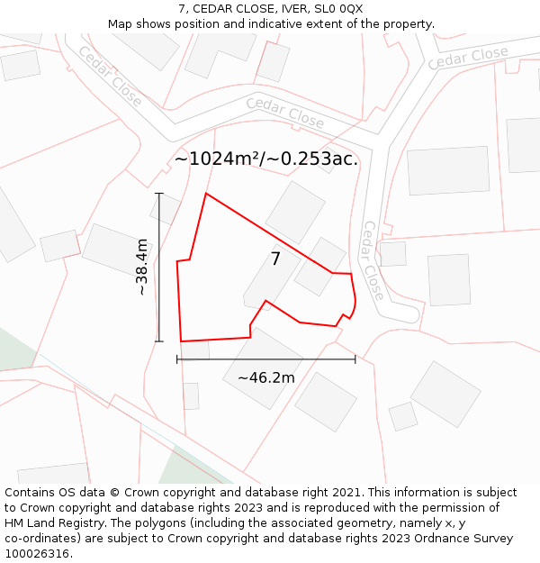 7, CEDAR CLOSE, IVER, SL0 0QX: Plot and title map