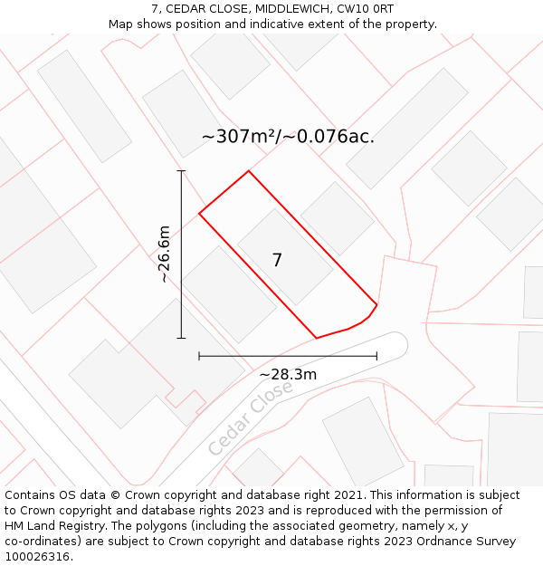 7, CEDAR CLOSE, MIDDLEWICH, CW10 0RT: Plot and title map