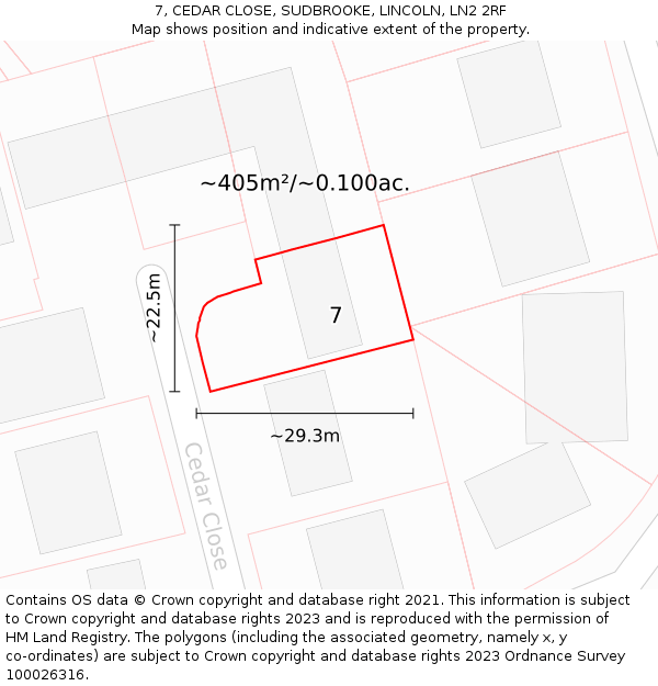 7, CEDAR CLOSE, SUDBROOKE, LINCOLN, LN2 2RF: Plot and title map