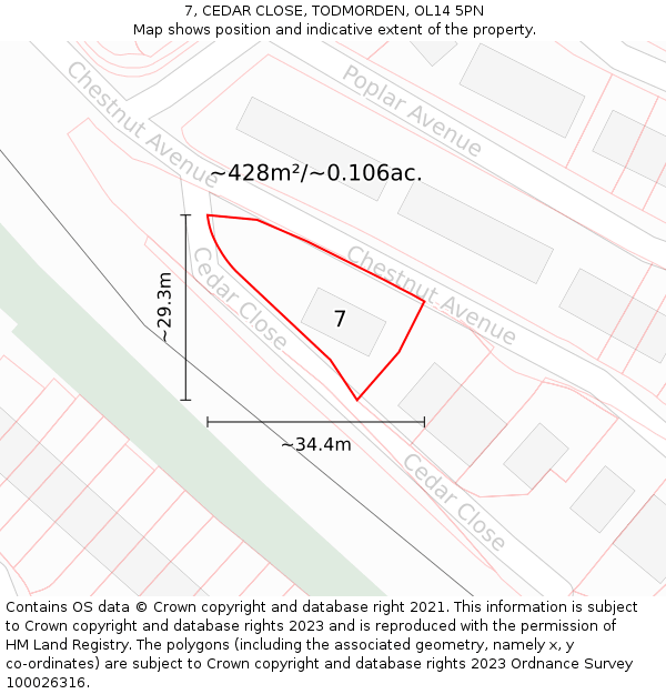 7, CEDAR CLOSE, TODMORDEN, OL14 5PN: Plot and title map