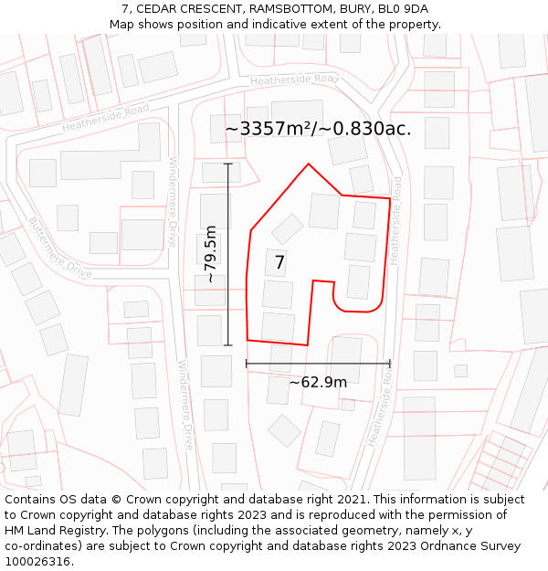 7, CEDAR CRESCENT, RAMSBOTTOM, BURY, BL0 9DA: Plot and title map