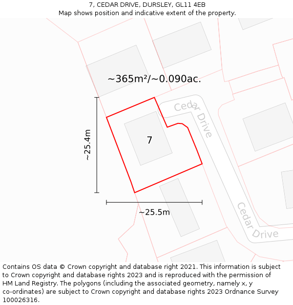 7, CEDAR DRIVE, DURSLEY, GL11 4EB: Plot and title map