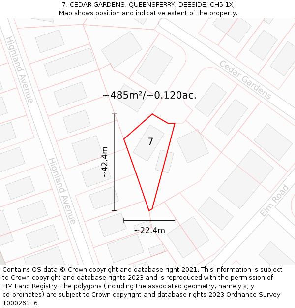 7, CEDAR GARDENS, QUEENSFERRY, DEESIDE, CH5 1XJ: Plot and title map