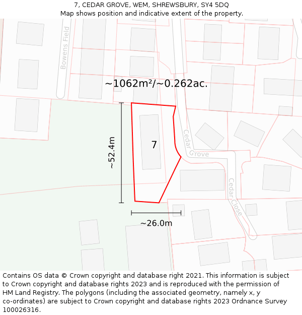 7, CEDAR GROVE, WEM, SHREWSBURY, SY4 5DQ: Plot and title map
