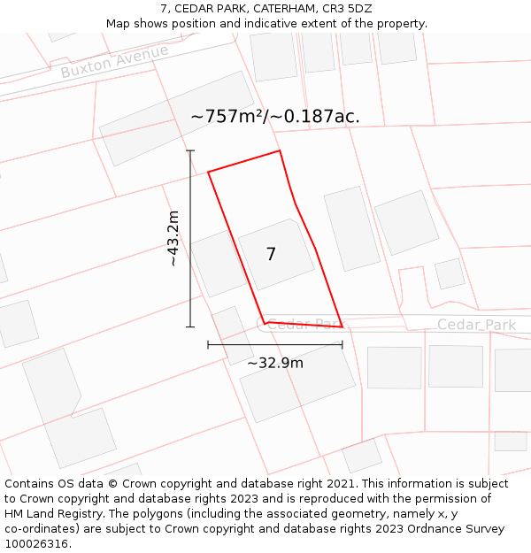 7, CEDAR PARK, CATERHAM, CR3 5DZ: Plot and title map