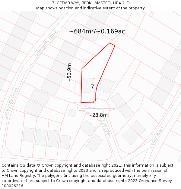 7, CEDAR WAY, BERKHAMSTED, HP4 2LD: Plot and title map