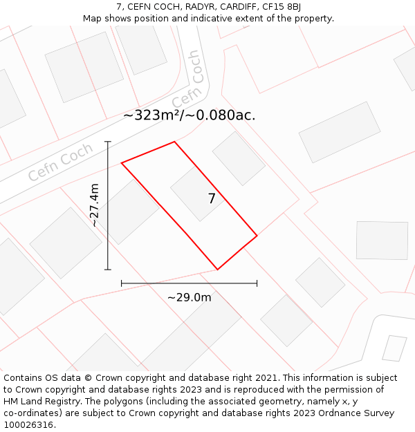 7, CEFN COCH, RADYR, CARDIFF, CF15 8BJ: Plot and title map