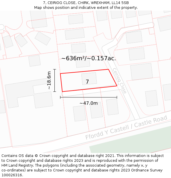 7, CEIRIOG CLOSE, CHIRK, WREXHAM, LL14 5SB: Plot and title map