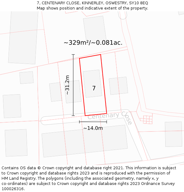 7, CENTENARY CLOSE, KINNERLEY, OSWESTRY, SY10 8EQ: Plot and title map