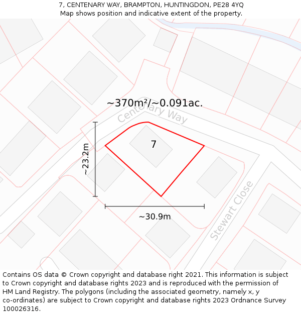 7, CENTENARY WAY, BRAMPTON, HUNTINGDON, PE28 4YQ: Plot and title map