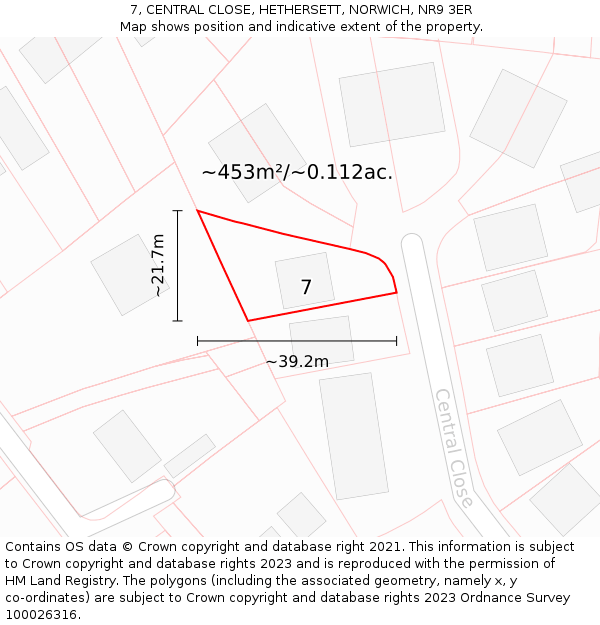 7, CENTRAL CLOSE, HETHERSETT, NORWICH, NR9 3ER: Plot and title map