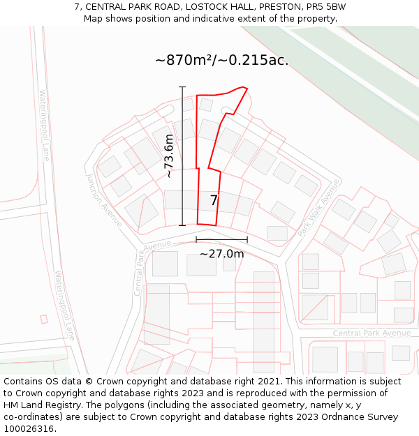 7, CENTRAL PARK ROAD, LOSTOCK HALL, PRESTON, PR5 5BW: Plot and title map