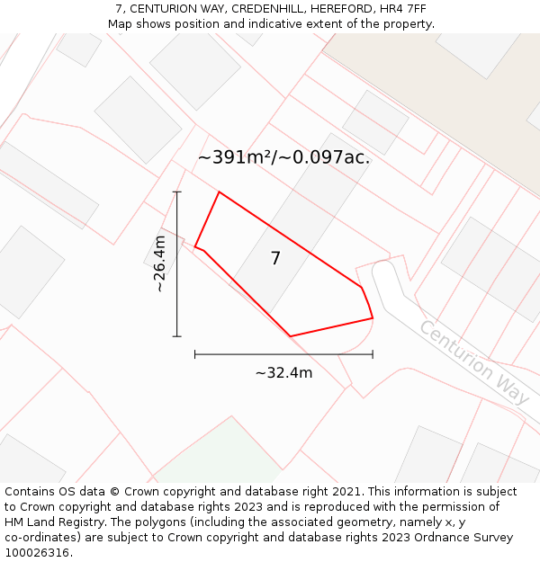 7, CENTURION WAY, CREDENHILL, HEREFORD, HR4 7FF: Plot and title map