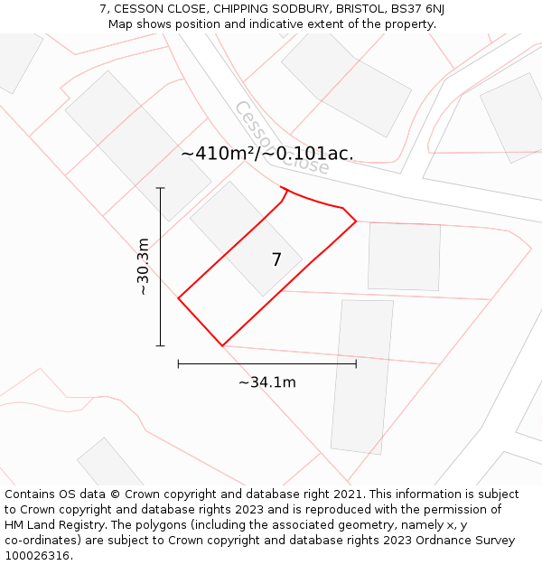 7, CESSON CLOSE, CHIPPING SODBURY, BRISTOL, BS37 6NJ: Plot and title map