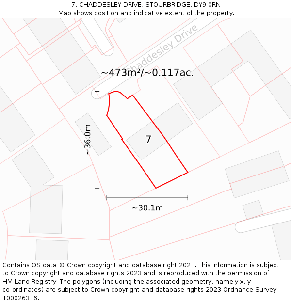 7, CHADDESLEY DRIVE, STOURBRIDGE, DY9 0RN: Plot and title map
