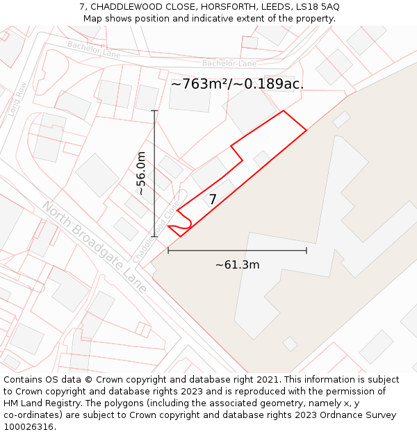 7, CHADDLEWOOD CLOSE, HORSFORTH, LEEDS, LS18 5AQ: Plot and title map
