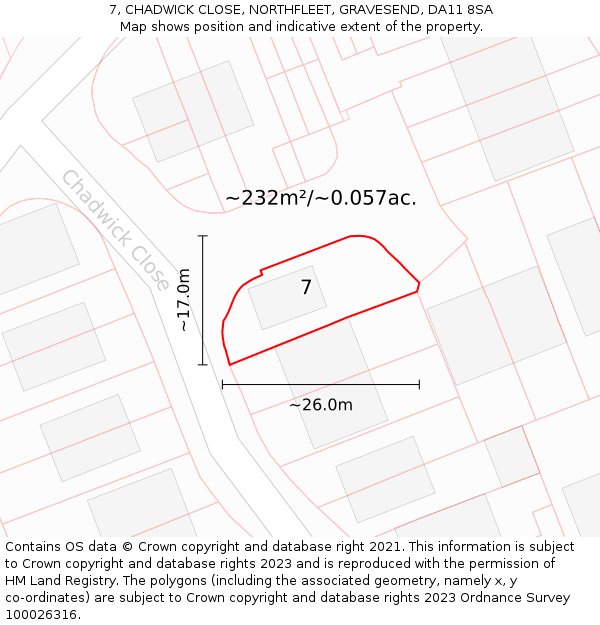 7, CHADWICK CLOSE, NORTHFLEET, GRAVESEND, DA11 8SA: Plot and title map