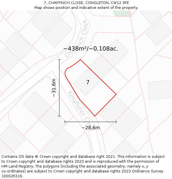 7, CHAFFINCH CLOSE, CONGLETON, CW12 3FE: Plot and title map