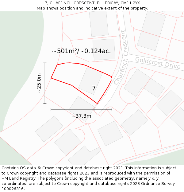 7, CHAFFINCH CRESCENT, BILLERICAY, CM11 2YX: Plot and title map