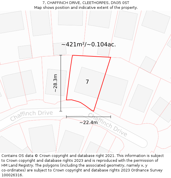 7, CHAFFINCH DRIVE, CLEETHORPES, DN35 0ST: Plot and title map
