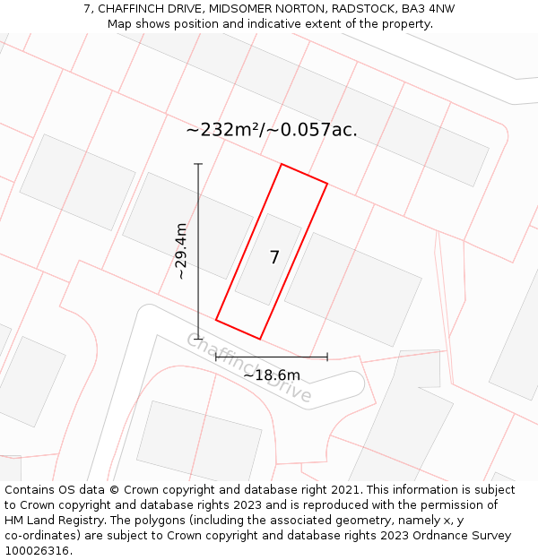 7, CHAFFINCH DRIVE, MIDSOMER NORTON, RADSTOCK, BA3 4NW: Plot and title map