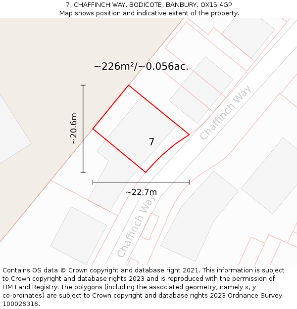7, CHAFFINCH WAY, BODICOTE, BANBURY, OX15 4GP: Plot and title map