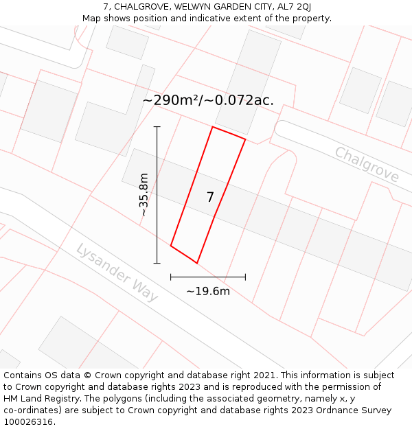 7, CHALGROVE, WELWYN GARDEN CITY, AL7 2QJ: Plot and title map