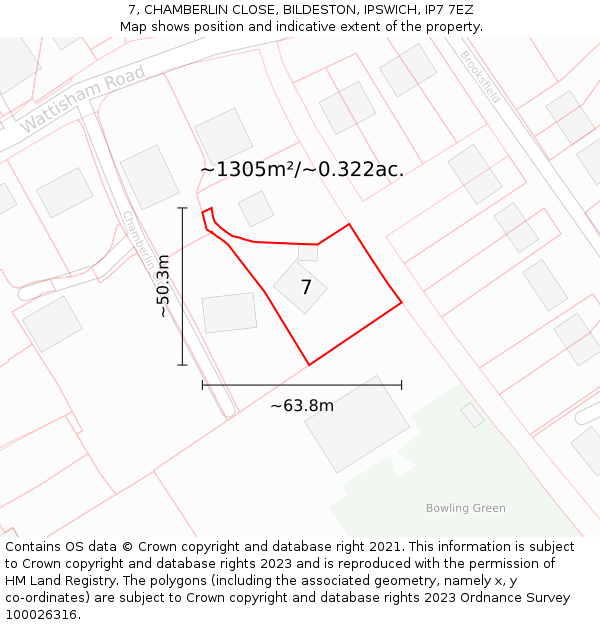 7, CHAMBERLIN CLOSE, BILDESTON, IPSWICH, IP7 7EZ: Plot and title map