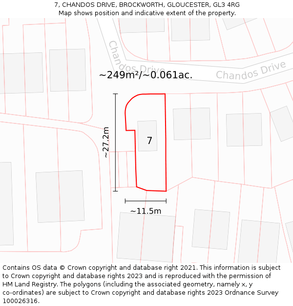 7, CHANDOS DRIVE, BROCKWORTH, GLOUCESTER, GL3 4RG: Plot and title map