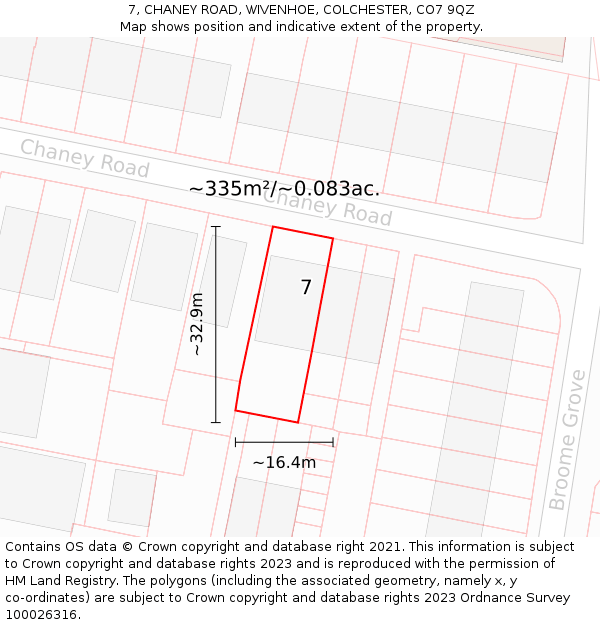 7, CHANEY ROAD, WIVENHOE, COLCHESTER, CO7 9QZ: Plot and title map