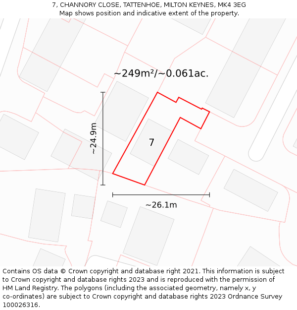 7, CHANNORY CLOSE, TATTENHOE, MILTON KEYNES, MK4 3EG: Plot and title map