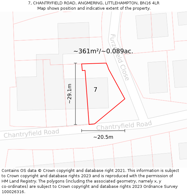 7, CHANTRYFIELD ROAD, ANGMERING, LITTLEHAMPTON, BN16 4LR: Plot and title map