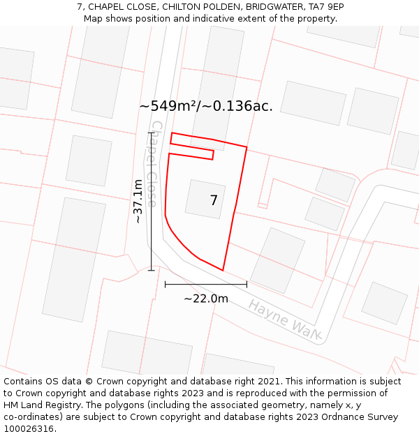 7, CHAPEL CLOSE, CHILTON POLDEN, BRIDGWATER, TA7 9EP: Plot and title map